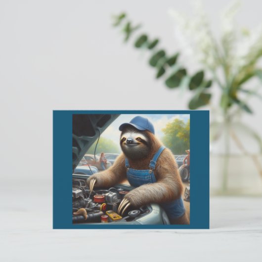 Sloth Mechanic Postkarte (Stehend Vorderseite)