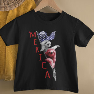 Sloth Merica Sloth in Zipper Grafik-American Flag T-Shirt