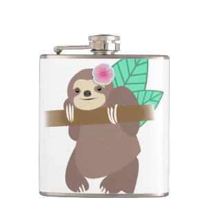 Sloth mit Blumen-Digital-Illustration Flachmann