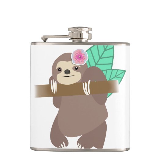 Sloth mit Blumen-Digital-Illustration Flachmann (Vorderseite)