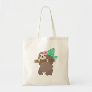 Sloth mit Blumen-Digital-Illustration Tragetasche