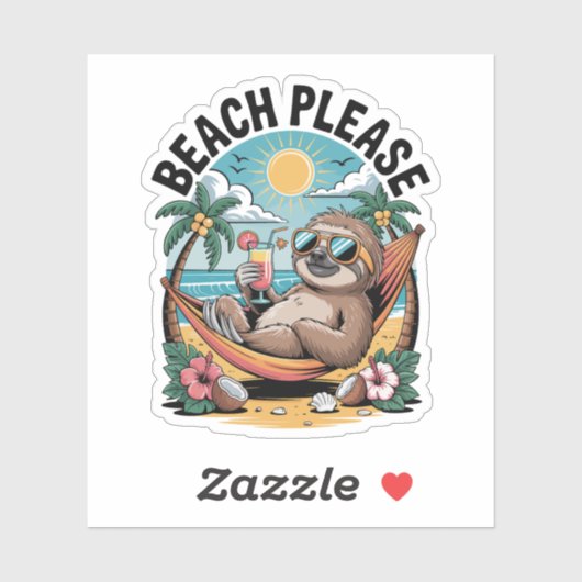 Sloth mit Eiscreme Summer Beach Bitte Aufkleber (Blatt)