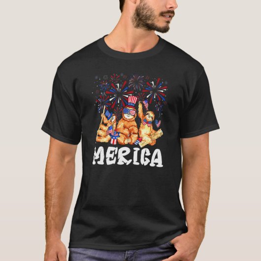 Sloth mit Fireworks Sonnenbrille Hat Merica 4th of T-Shirt (Vorderseite)