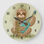 Sloth mit Gitarre Große Wanduhr (Vorderseite)