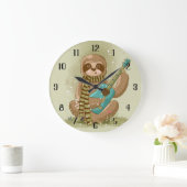 Sloth mit Gitarre Große Wanduhr (Zuhause)