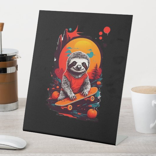 Sloth mit Skateboard auf halloween Classic T Sockelschild (In Situ)