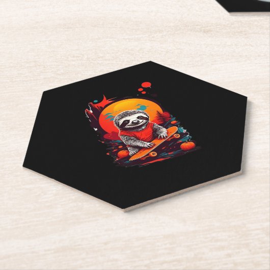 Sloth mit Skateboard auf halloween Classic T Untersetzer (angewinkelt)