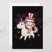 Sloth mit Unicorn für Amerikanische Unabhängigkeit Einladung (Vorne/Hinten)