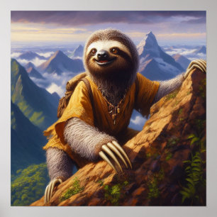 Sloth Mountain Climbing Poster