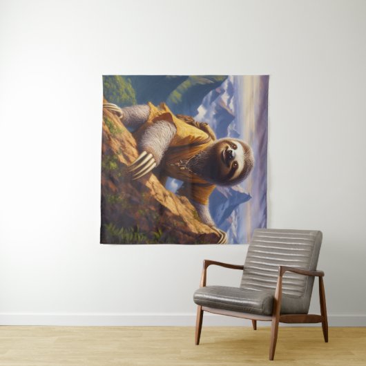 Sloth Mountain Climbing Wandteppich (Beispiel (Horizontal))