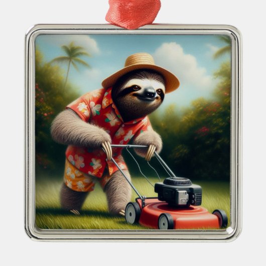 Sloth Mowing Lawn Ornament Aus Metall (Vorne)
