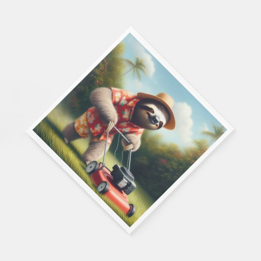 Sloth Mowing Lawn Serviette (Ecke)