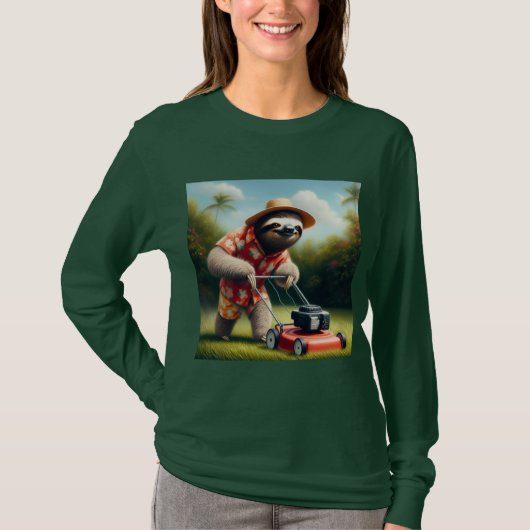 Sloth Mowing Lawn T-Shirt (Vorderseite)