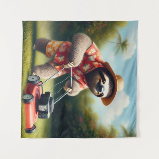 Sloth Mowing Lawn Wandteppich (Vorderseite (Horizontal))