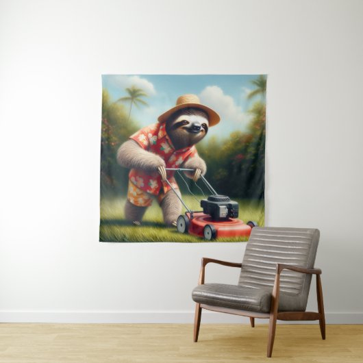 Sloth Mowing Lawn Wandteppich (Beispiel)
