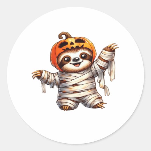 Sloth Mummy Halloween Classic T - Shirt Runder Aufkleber (Vorderseite)