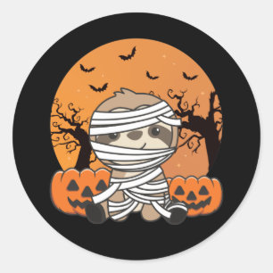 Sloth Mummy Pumpkin Sloths Happy Halloween Classic Runder Aufkleber