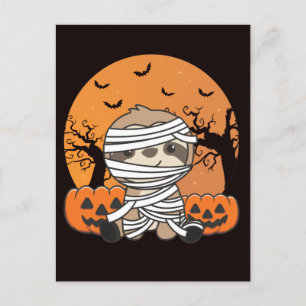 Sloth Mummy Pumpkin Sloths Happy Halloween Holiday Feiertagspostkarte