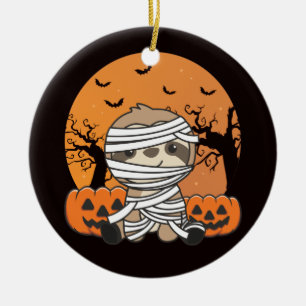 Sloth Mummy Pumpkin Sloths Happy Halloween Keramik Ornament