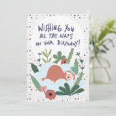 Sloth Nickerchen Lazy Birthday - Thema Polka Karte (Stehend Vorderseite)