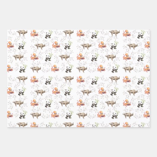 Sloth Octopus Panda Party Geschenkpapier Set (Vorderseite)