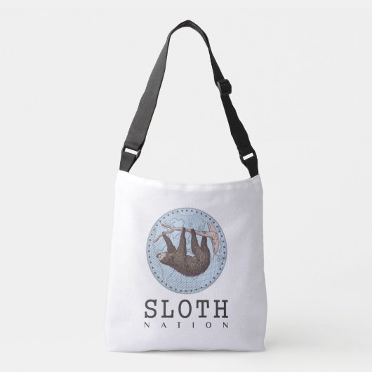 Sloth on Tree and Globe mit Sloth Nation Text Tragetaschen Mit Langen Trägern (Vorderseite)