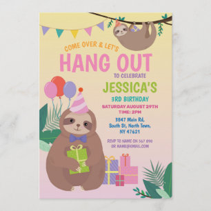 Sloth Party Geburtstag Niedlich Spaß Rosa Tiere Einladung