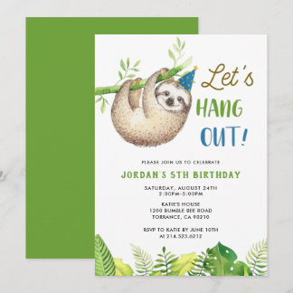 Sloth Party | Hanging Sloth Boy Birthday Party Einladung