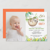 Sloth Party | Hanging Sloth Girl Birthday Foto Einladung (Vorne/Hinten)