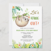 Sloth Party | Hanging Sloth Girl Birthday Party Einladung (Vorderseite)