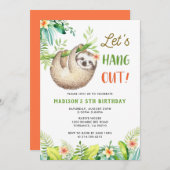 Sloth Party | Hanging Sloth Girl Birthday Party Einladung (Vorne/Hinten)
