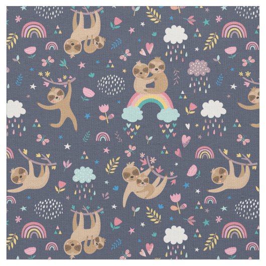 Sloth Pattern Fabric Stoff (Nahaufnahme)