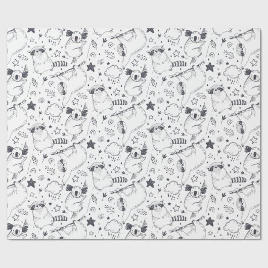 Sloth Pattern Wrapping Paper Geschenkpapier (Flach)