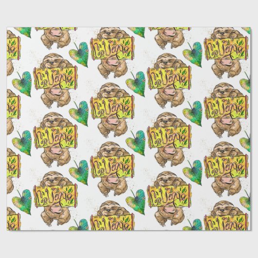 Sloth Pattern Wrapping Paper Geschenkpapier (Flach)
