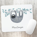 Sloth Personalisiert Niedlich Mousepad<br><div class="desc">Niedliche Aquarellneigung,  ideal für Tierfreunde,  mit Schrift-individuelle Name-Typografie. Ändern oder entfernen Sie den Namen zu personalisieren. Originelle Kunst von Nic Squirrell.</div>