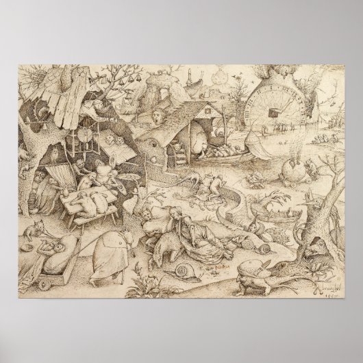 Sloth Pieter Bruegel Zeichnend Poster (Vorne)