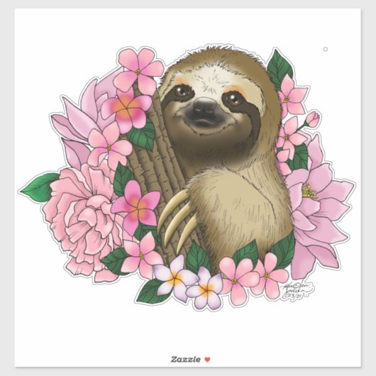 Sloth Pink-Blume Aufkleber (Blatt)
