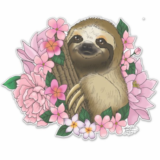 Sloth Pink-Blume Aufkleber (Vorderseite)