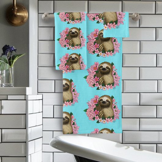 Sloth Pink-Blume Badhandtuch Set