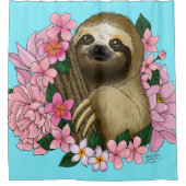Sloth Pink-Blume Duschvorhang (Vorderseite)
