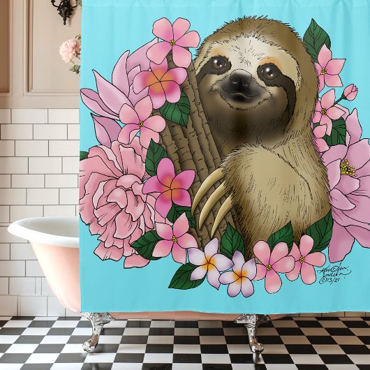 Sloth Pink-Blume Duschvorhang