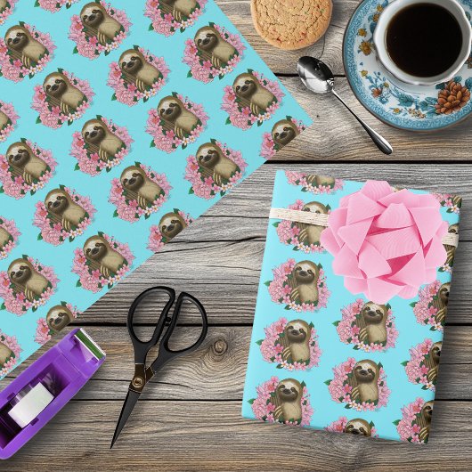 Sloth Pink-Blume Geschenkpapier