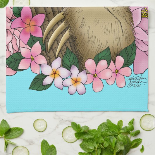 Sloth Pink-Blume Geschirrtuch (Gefaltet)