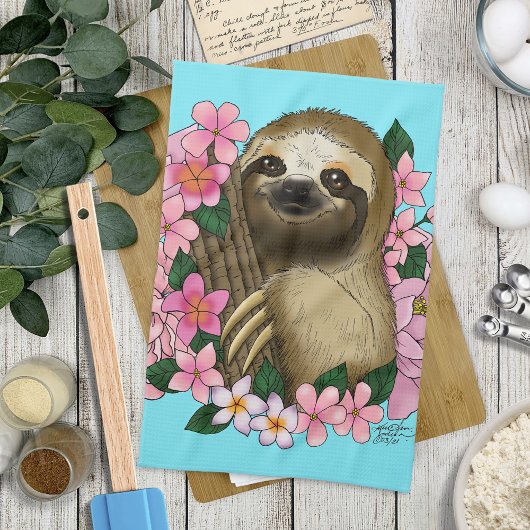 Sloth Pink-Blume Geschirrtuch
