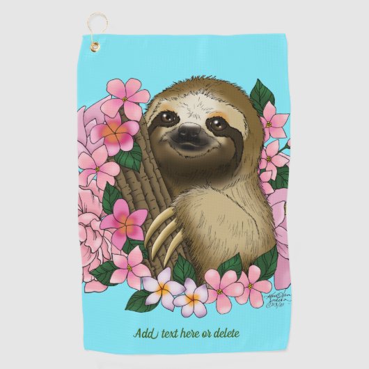 Sloth Pink-Blume Golfhandtuch (Vorderseite)