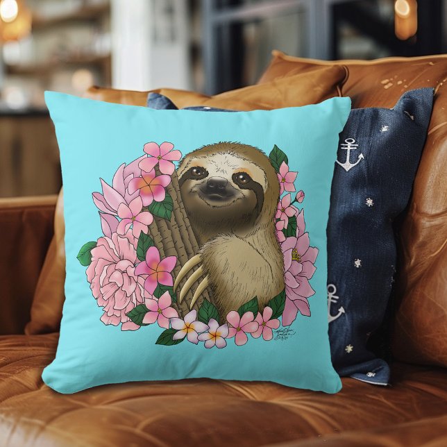 Sloth Pink-Blume Kissen (Von Creator hochgeladen)