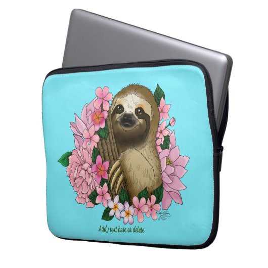 Sloth Pink-Blume Laptopschutzhülle (Vorderseite Links)
