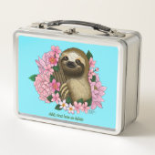 Sloth Pink-Blume Metall Brotdose (Vorderseite)