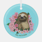 Sloth Pink-Blume Ornament Aus Glas (Vorderseite)