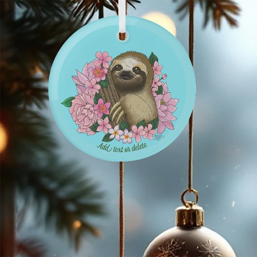 Sloth Pink-Blume Ornament Aus Glas